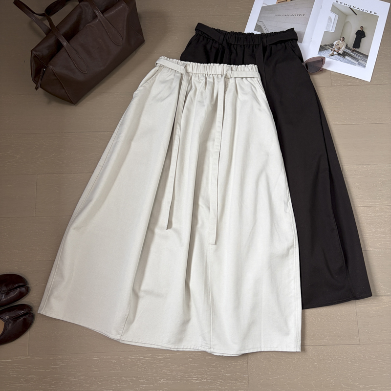 2026 Autumn Elastic Waist Lace-Up Curved Midi Skirt Old Money Lazy Style Lyocell Women - Image 3