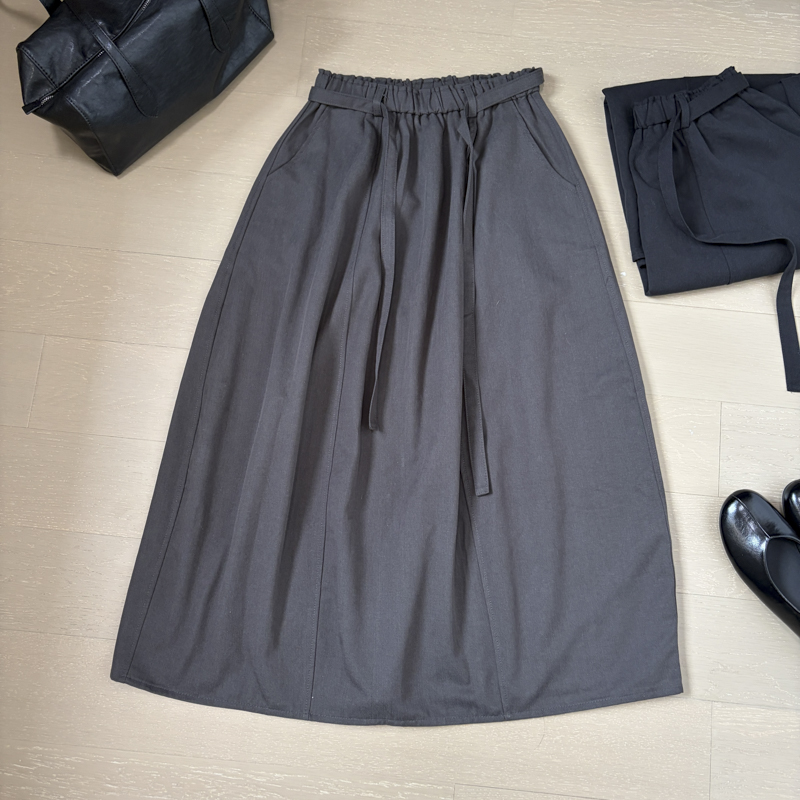 2026 Autumn Elastic Waist Lace-Up Curved Midi Skirt Old Money Lazy Style Lyocell Women - Image 4