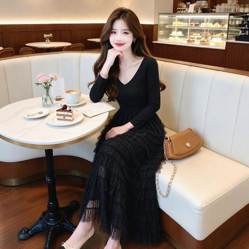2026 Autumn New Versatile Design Gentle Fashion Retro Dress Slim Fit Base Dress 89128 - Image 2