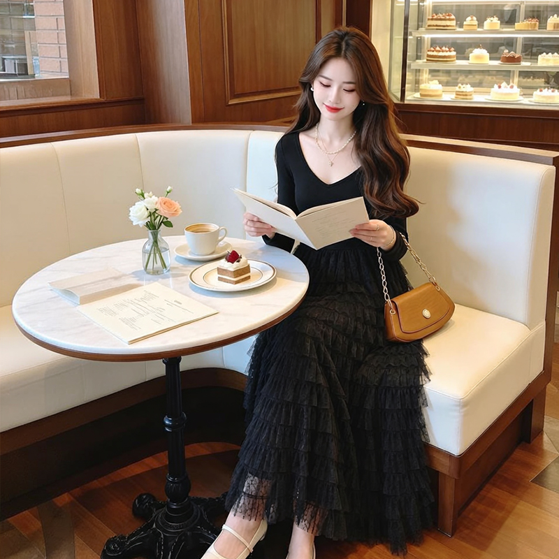 2026 Autumn New Versatile Design Gentle Fashion Retro Dress Slim Fit Base Dress 89128 - Image 3