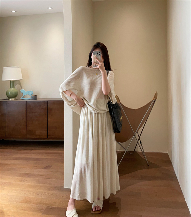 Batwing Sleeve Knit Sweater and Skirt Set 2025 Summer Casual Two-Piece