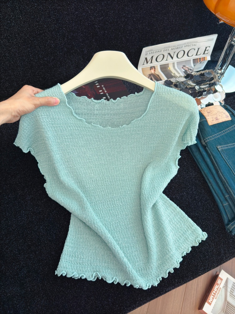 Classic Solid Color Knit Short Sleeve Women Top Summer New Soft Comfortable Sweet Pullover