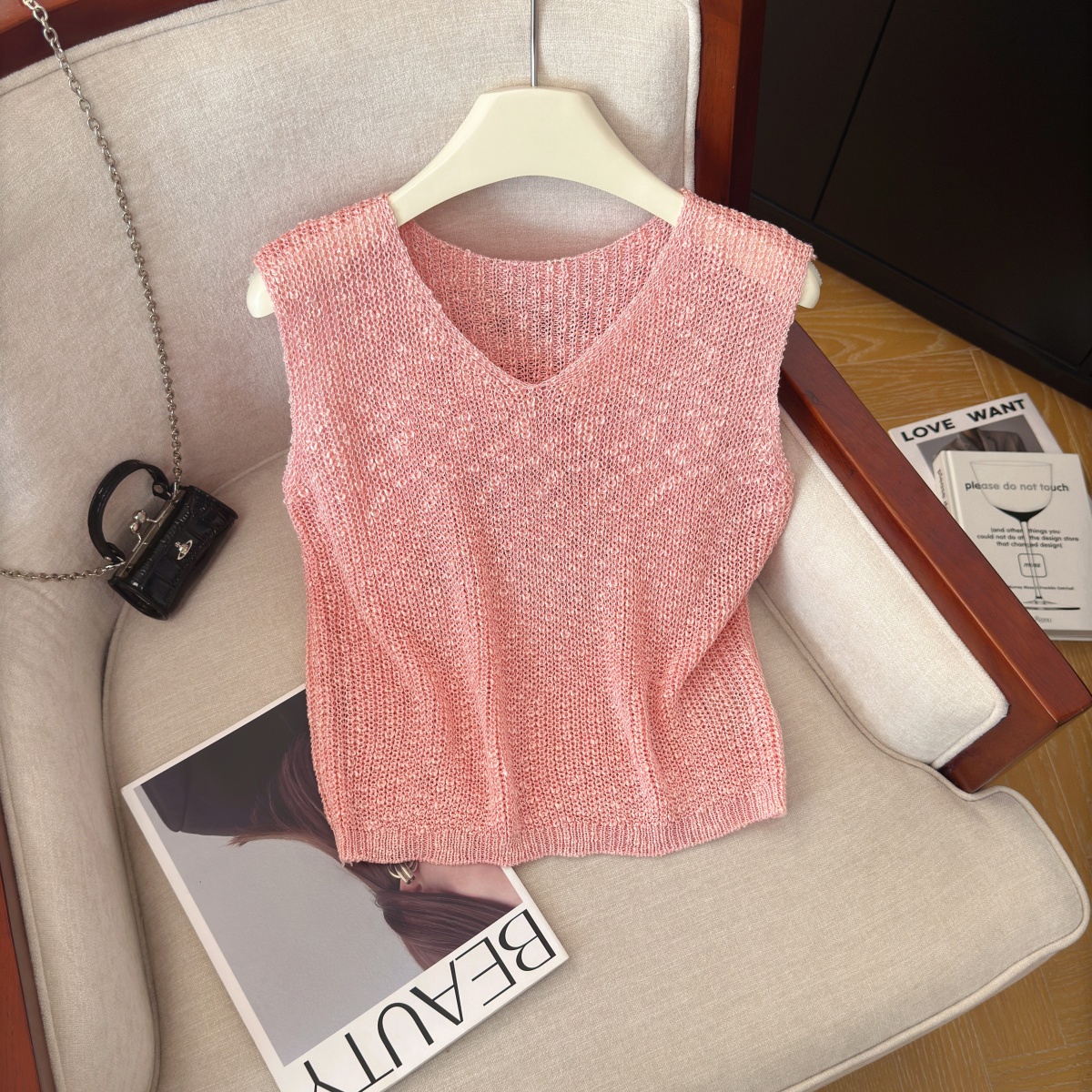 Classic Solid V-Neck Knit Vest for Women Summer 2026 Sleeveless Layering Top