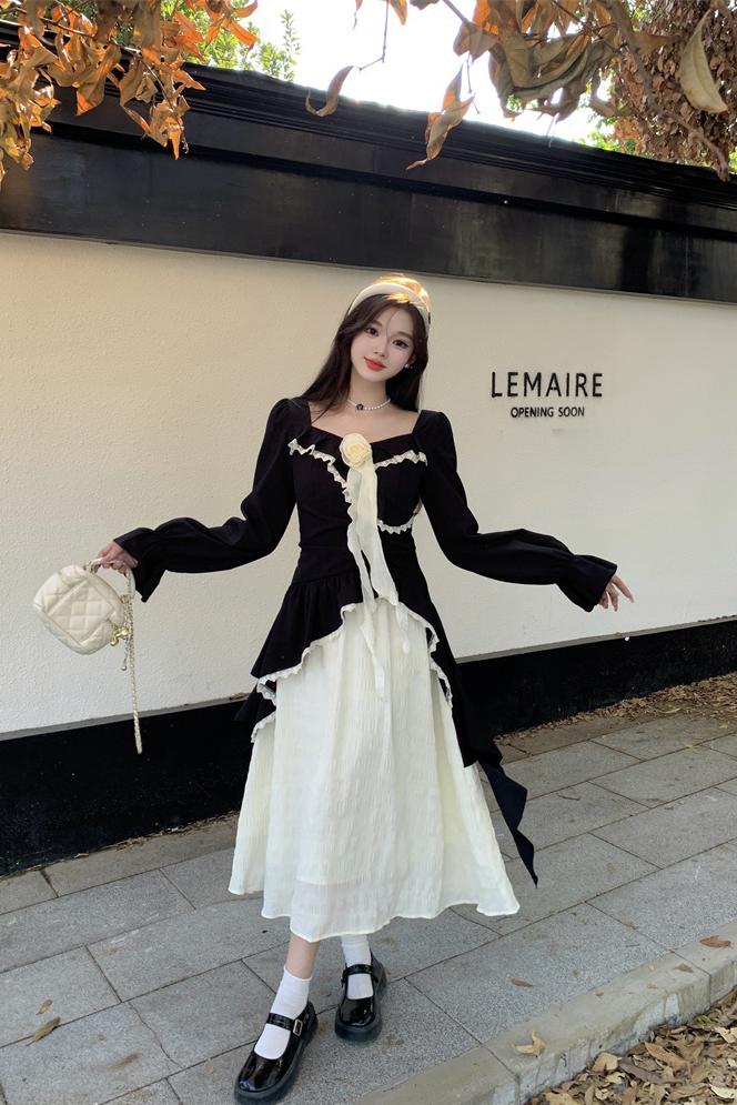 Hepburn Style Patchwork Dress Women 2026 Spring New Plus Size Fake Two Piece - Image 5