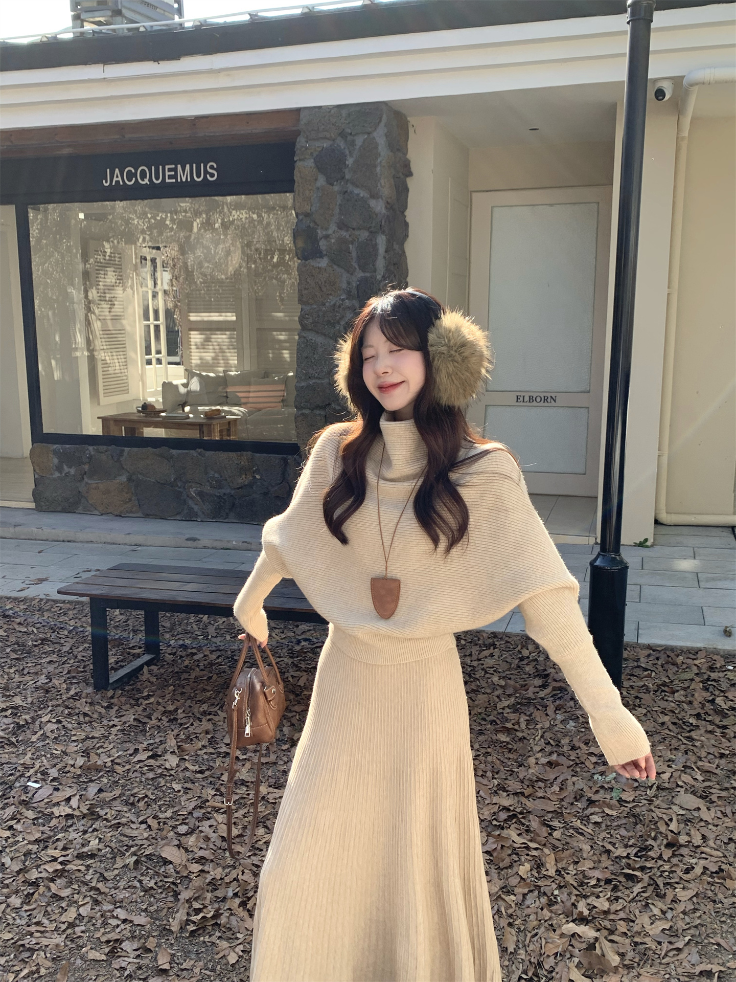 Lazy Sweet High Neck Batwing Sleeve Sweater and Draped Long Skirt Two Piece Set - Style 41f416 - Image 2