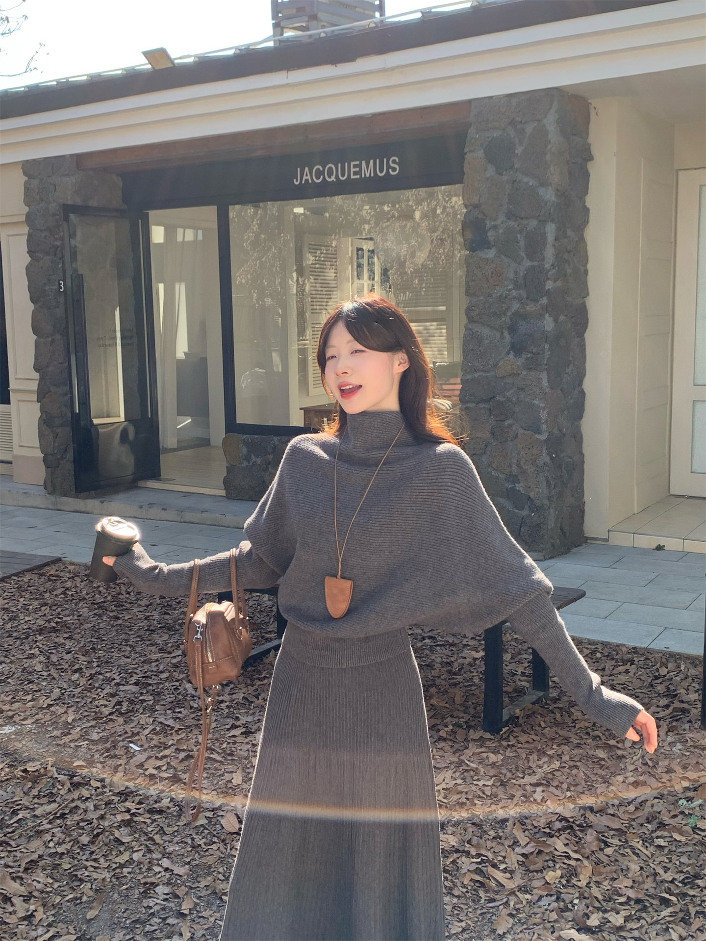 Lazy Sweet High Neck Batwing Sleeve Sweater and Draped Long Skirt Two Piece Set - Style 41f416 - Image 3
