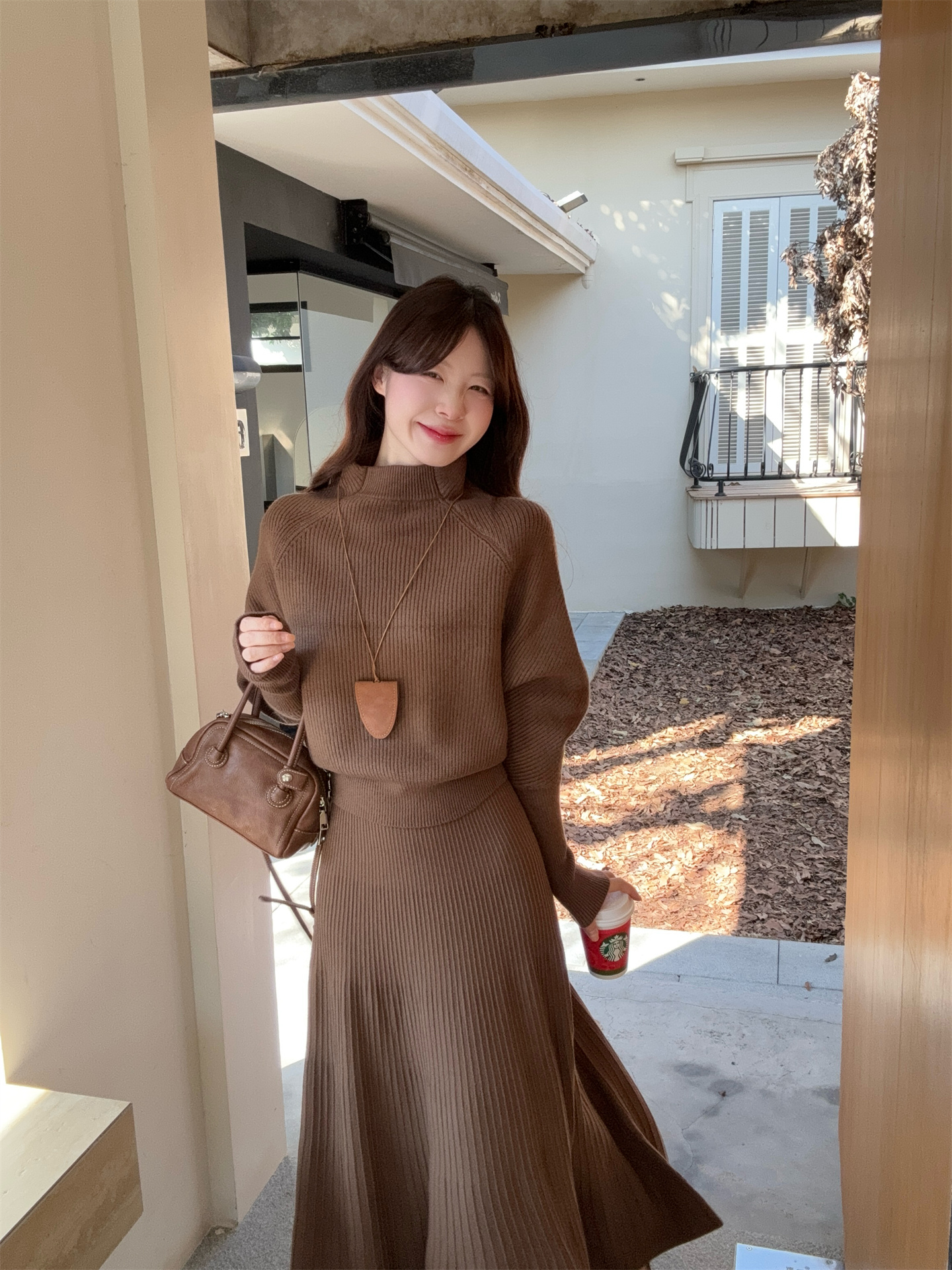 Lazy Sweet High Neck Batwing Sleeve Sweater and Draped Long Skirt Two Piece Set - Style 41f416 - Image 4