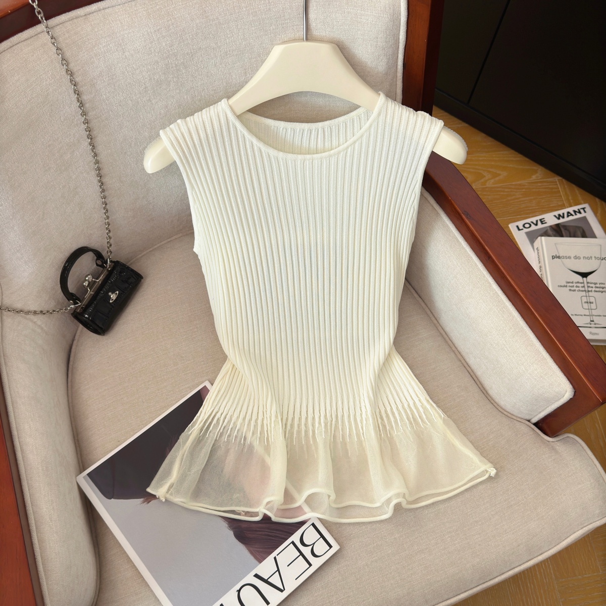 Sleeveless Knit Lace Panel Tank Top for Women Summer New Slimming Pullover