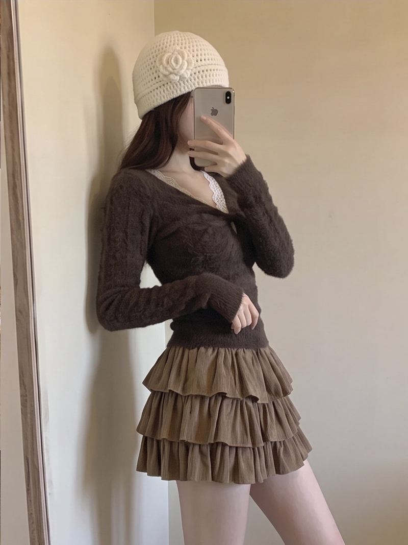 Velvet High Waist Tiered Cake Skirt A-Line Mini Skirt for Women
