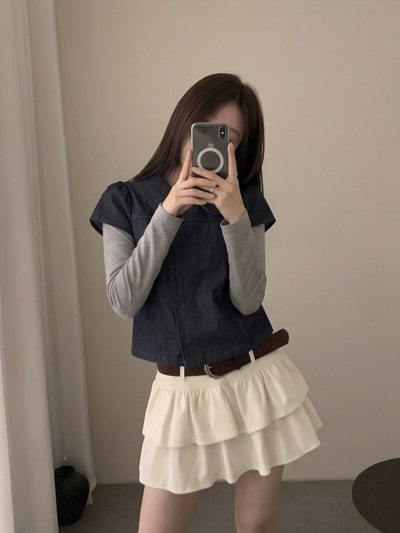 Women's A-Line Tiered Ruffle Cake Mini Skirt with Belt Korean Commute Style - Image 3