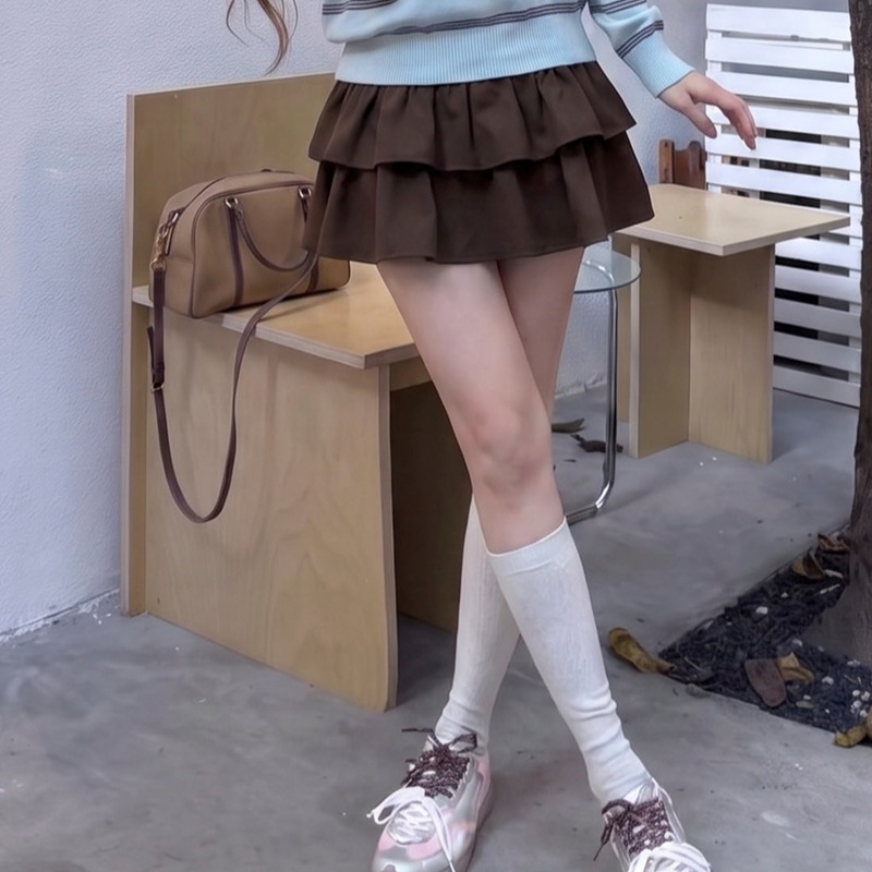 Women's A-Line Tiered Ruffle Cake Mini Skirt with Belt Korean Commute Style - Image 5