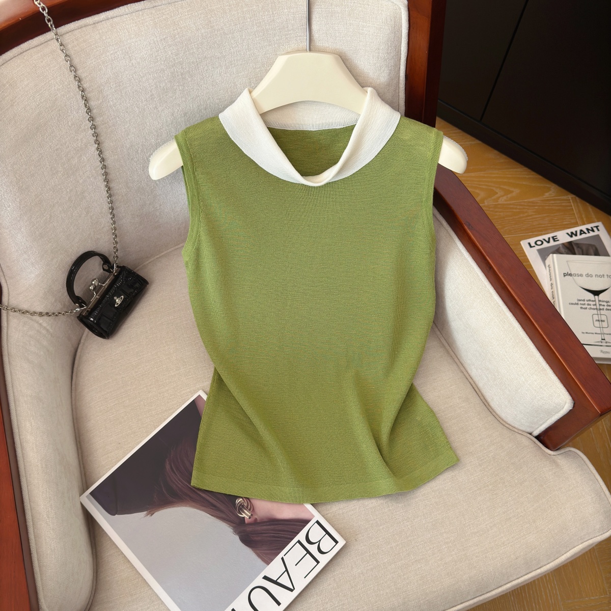Women's Color Block Sleeveless Knit Vest Summer New Chic Comfortable Top