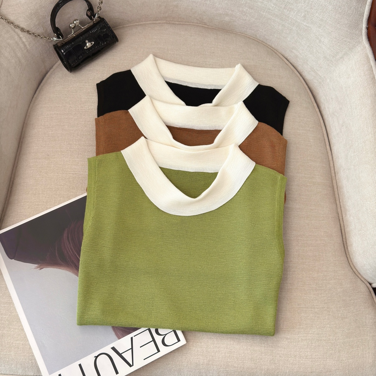 Women's Color Block Sleeveless Knit Vest Summer New Chic Comfortable Top - Image 4