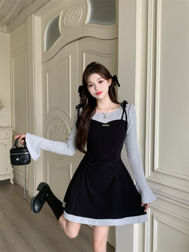 Women's Faux Two-Piece Knit Dress with Cami Layer - Slimming A-Line Short Dress for Fall Winter - Image 4