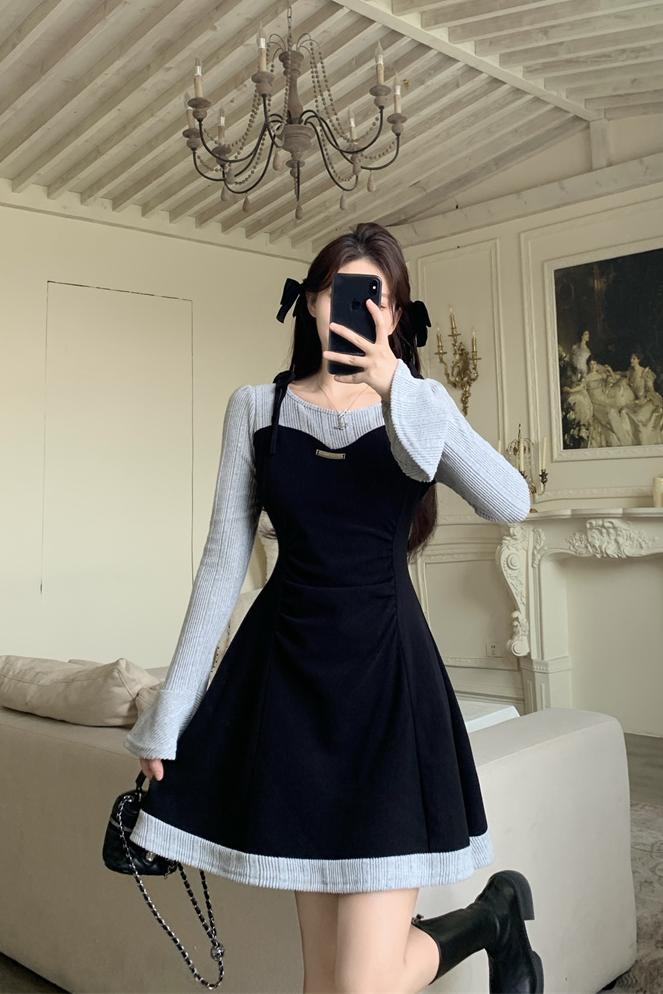 Women's Faux Two-Piece Knit Dress with Cami Layer - Slimming A-Line Short Dress for Fall Winter - Image 5