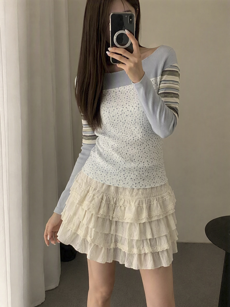 Women's High Waist Lace Trim Tiered Mini Skirt with Belt - Style b2b7da