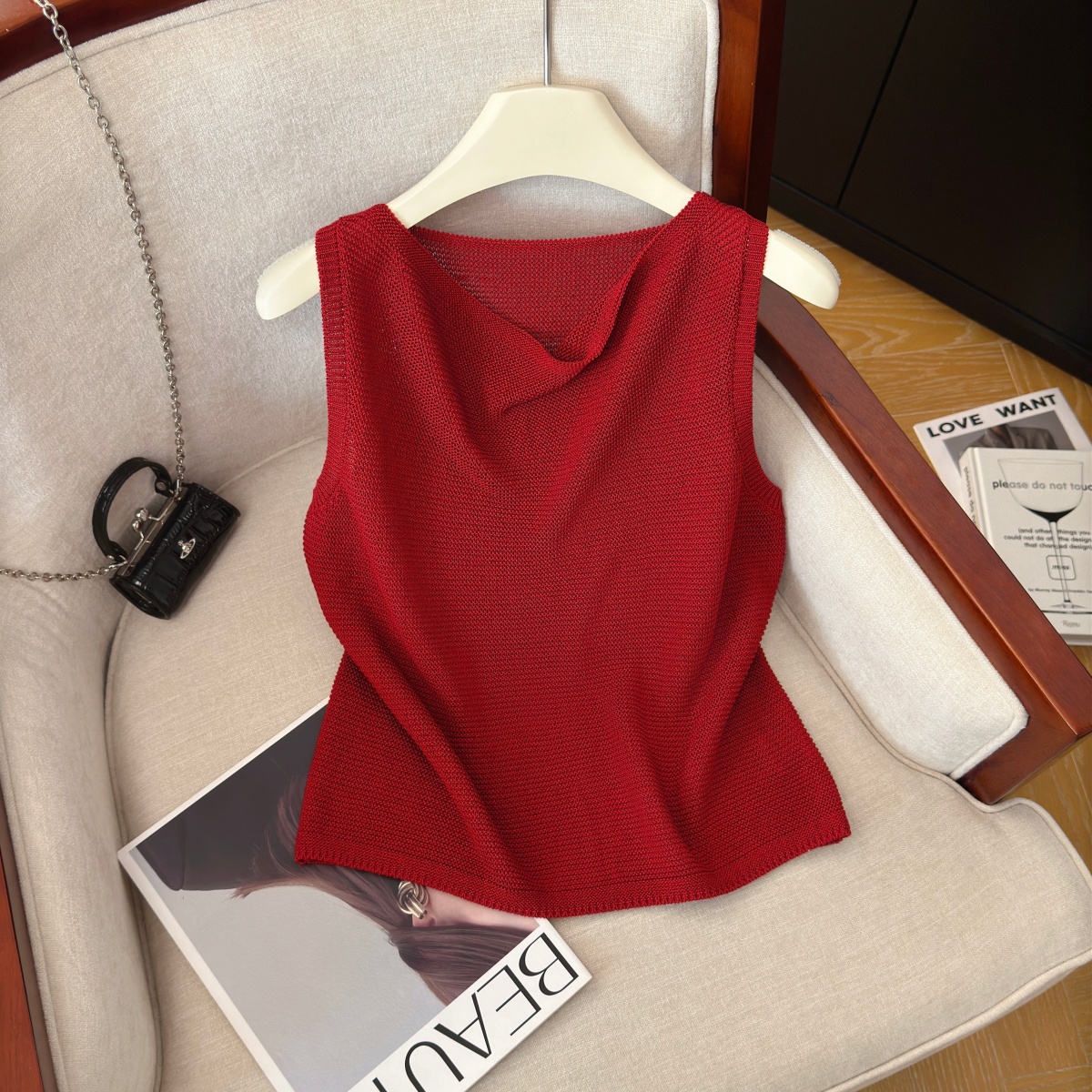 Women's Sleeveless Cowl Neck Knit Tank Top Summer Loose Slimming Design - Style 7588d2