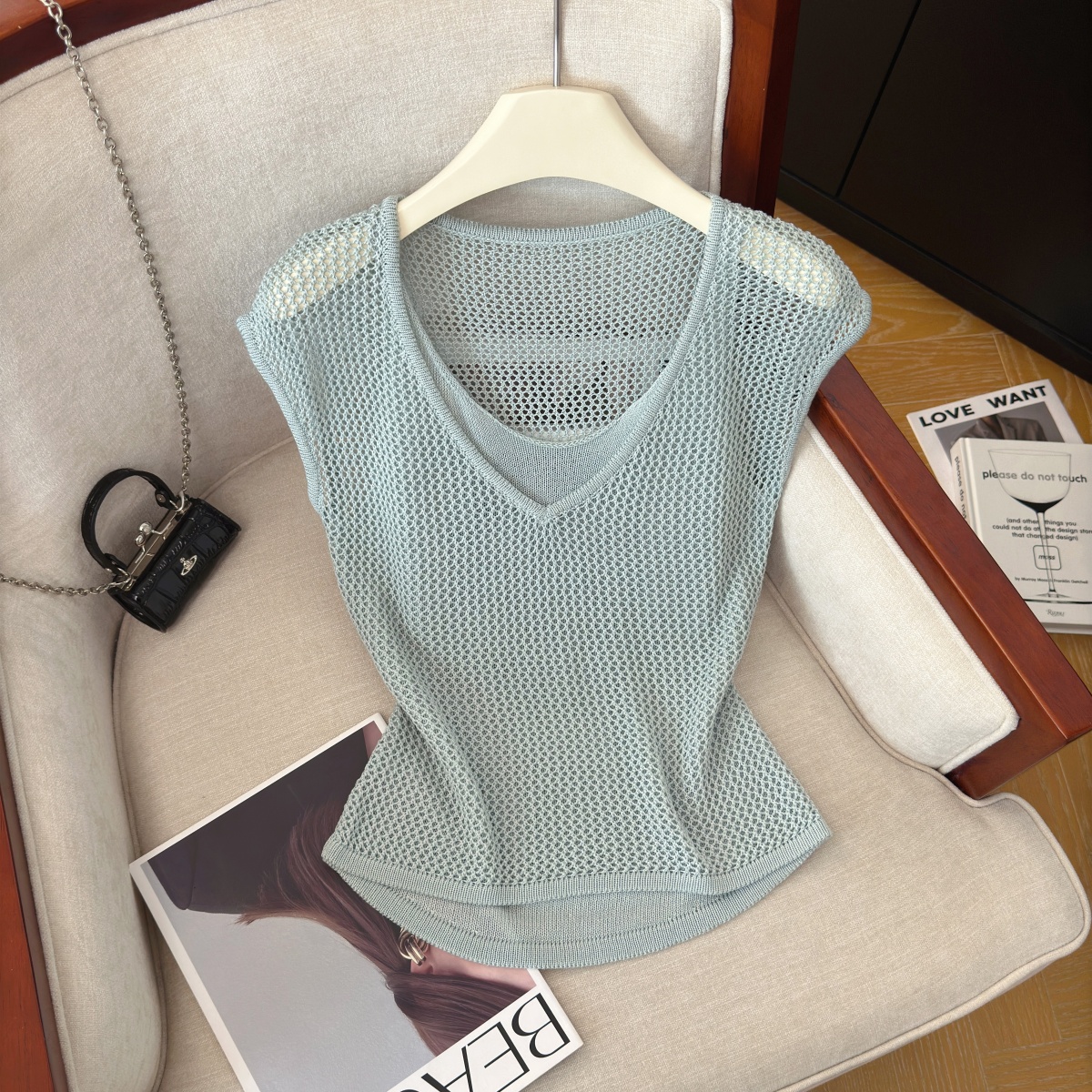 Women's Summer Knit Top with Cutout Detail and Layered Look