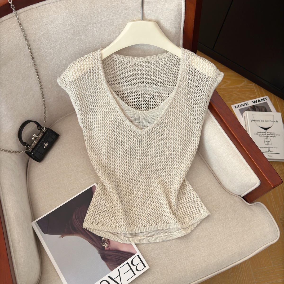 Women's Summer Knit Top with Cutout Detail and Layered Look - Image 2